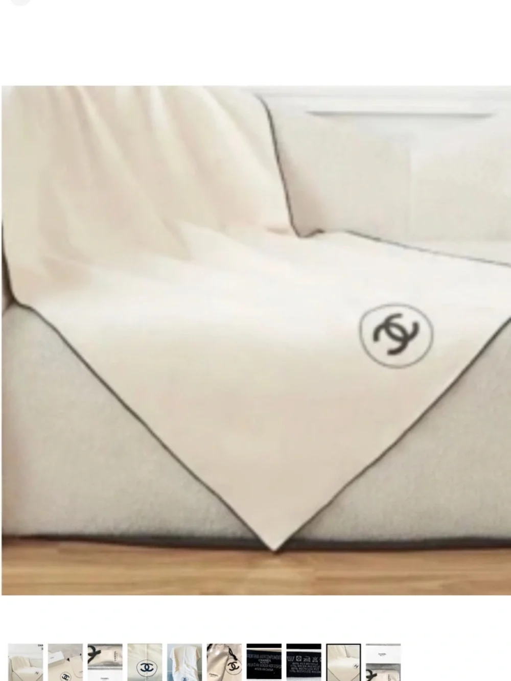 CHANEL Cream Throw with Black Trim and Logo - Picture 5 of 5